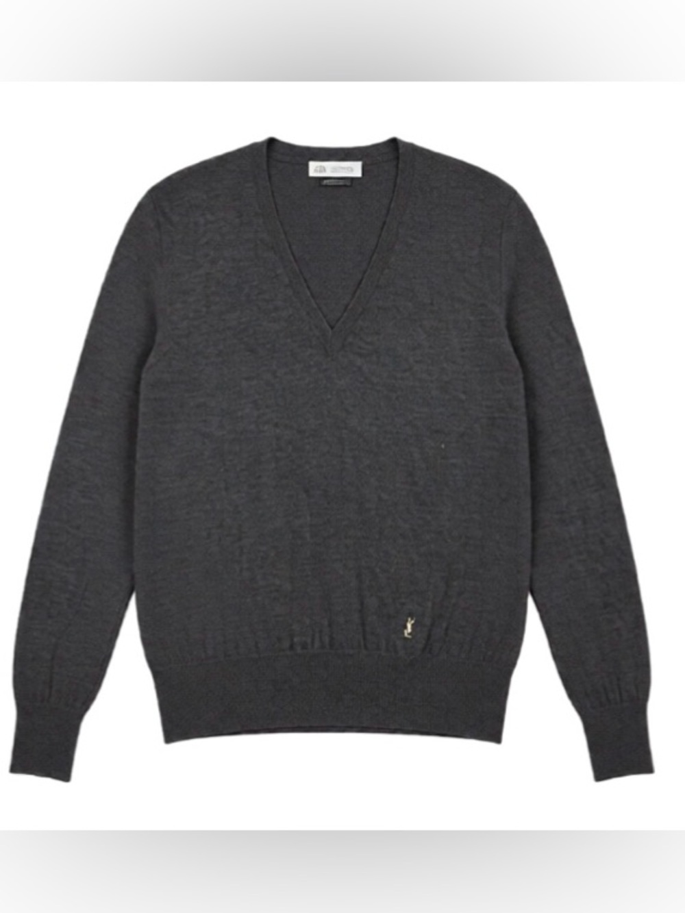 Yves Saint Laurent Dark Charcoal V-Neck Wool Sweater